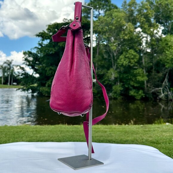 Pulicati Leather Magenta Double Turn Lock Top Handle Crossbody Tote NEW - Picture 5 of 16